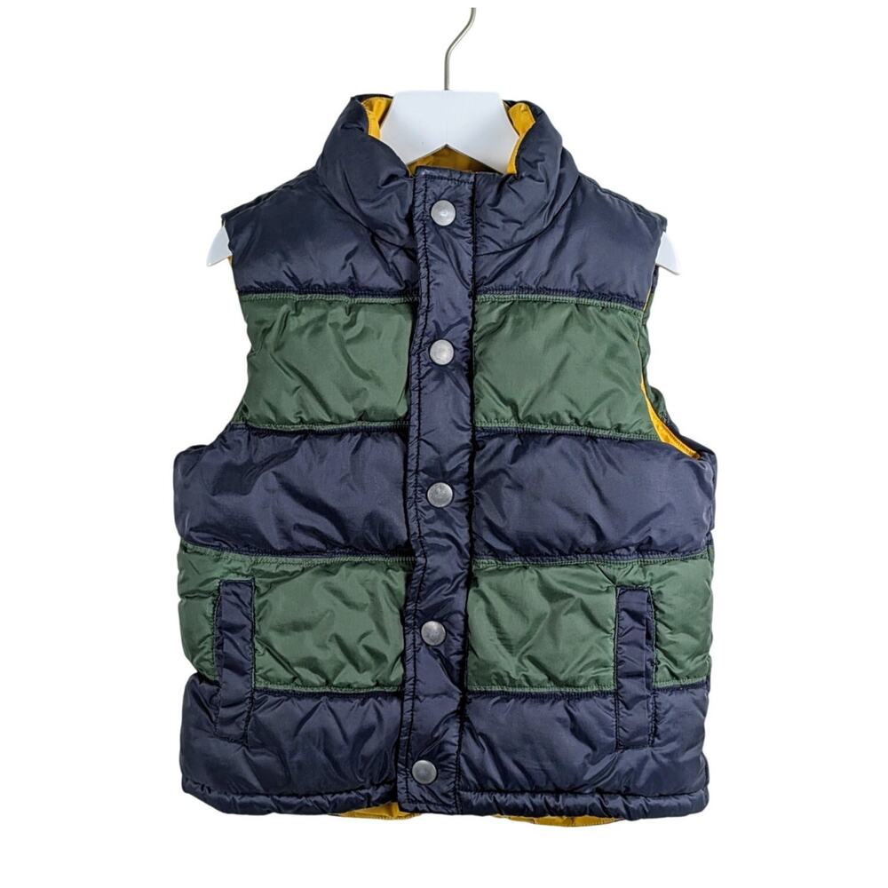Gymboree Puffer Vest Little Boys XS (3-4) Retro Preppy Navy Blue Green Striped